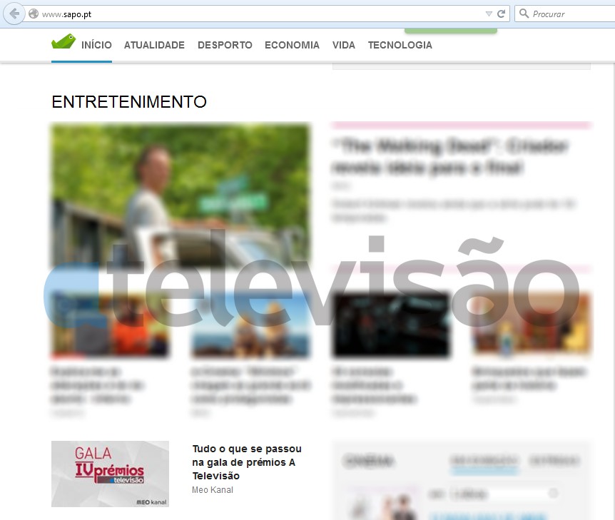A Televisão no Sapo site Prémios aTV chegam à página principal do Sapo