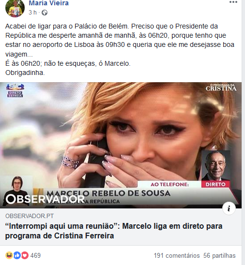 Mariavieira Maria Vieira Pediu Ao Marcelo Rebelo De Sousa Para A Acordar!