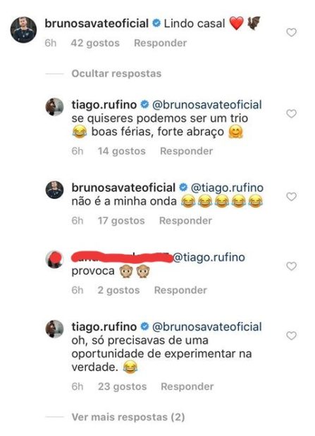 Tiago Rufino e Bruno Savate Tiago Rufino faz sugestão atrevida a Bruno Savate: "Podemos ser um trio"