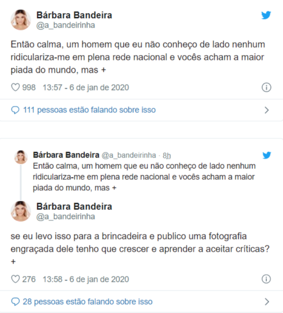 Tweet Bárbara Bandeira Bárbara Bandeira Sente-Se Ridicularizada Por Jorge Corrula