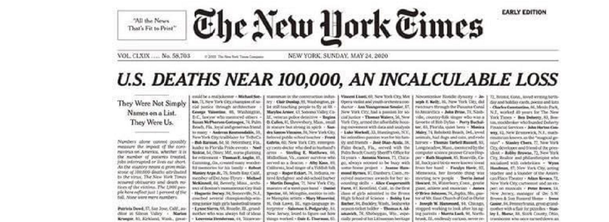 sicnoticias 98616250 115387359959187 7935247098593865993 n 1 scaled New York Times faz homenagem às vítimas da Covid-19: "Uma perda incalculável"