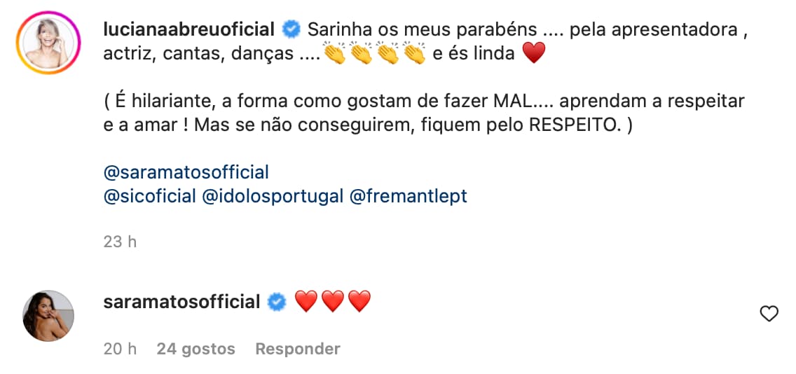 Sara-Matos-Reage-Comentario-Luciana-Abreu