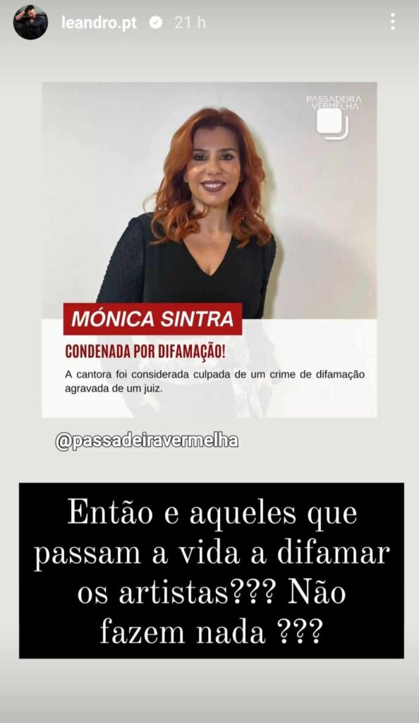 leandro monica Leandro reage a condenação de Mónica Sintra: "E aqueles que passam a vida a difamar os artistas?"