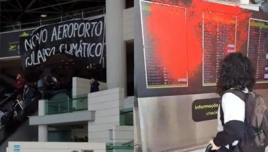 Manifestacao Grupo De Ativistas Pelo Clima Pintam Átrio Do Aeroporto De Lisboa