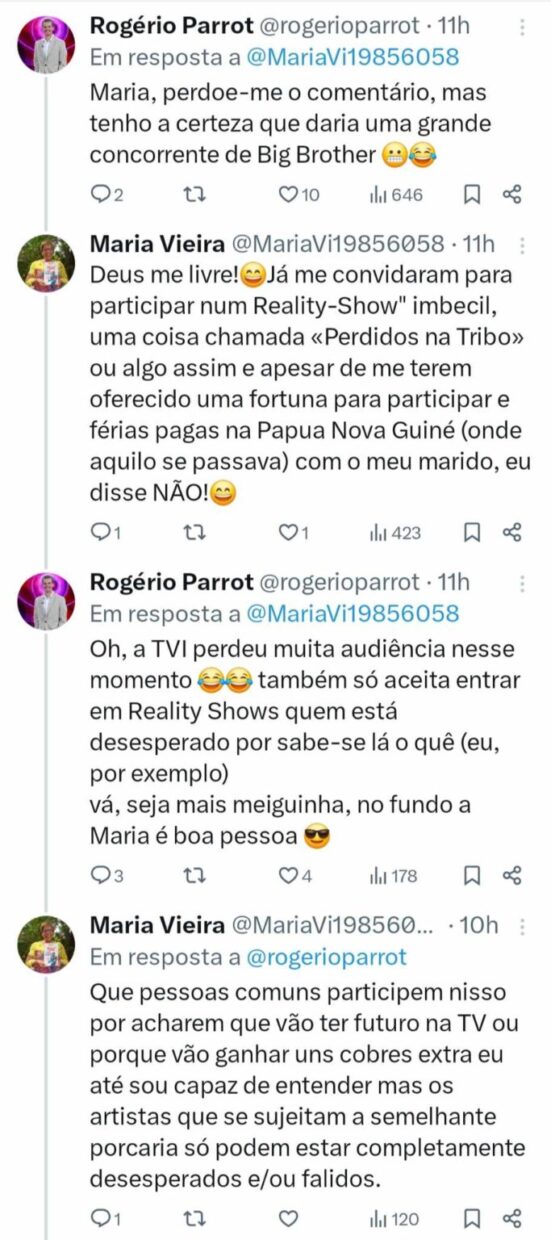 rogerio parrot maria vieira Rogério Parrot sugere a Maria Vieira participar no 'Big Brother' e leva resposta