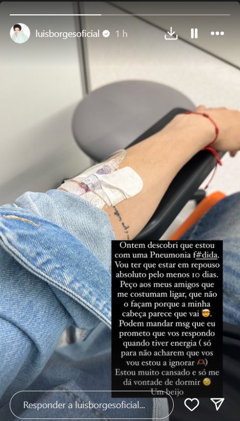 Captura de ecra 2024 04 18 101952 Luís Borges mostra-se no hospital e faz pedido aos amigos: "Estou com um pneumonia f*dida"