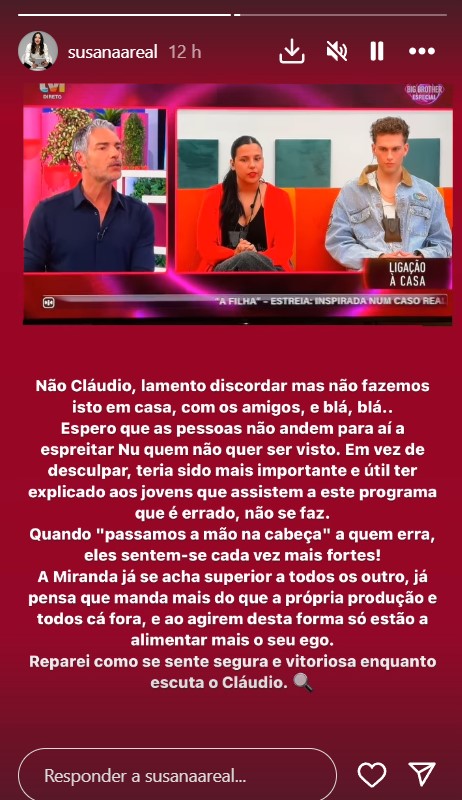 Captura de ecra 2024 04 30 102828 Susana Areal critica Catarina Miranda e Cláudio Ramos: "Se fosse um homem seria expulsão direta, certo?"